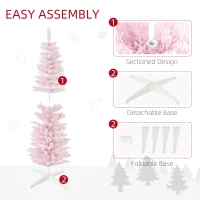 HOMCOM 5' Decorated Christmas Tree Snow Flocked Artificial Christmas Tree with Pencil Shape, Realistic Branches, Pink(m-6)