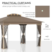 Outsunny 10' x 12' Patio Gazebo, Double Roof Outdoor Canopy Shelter with Corner Frame and Mesh Netting for Garden, Lawn, Backyard and Deck, Brown(m-4)