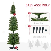 HOMCOM 6' Tall Pre-Lit Slim Noble Fir Artificial Pencil Christmas Tree with 200 Warm White LED Lights and 390 Tips, for Christmas Decoration, Green(m-7)