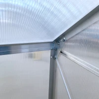 Outsunny 6' x 4' Aluminum Lean-to Greenhouse Polycarbonate Walk-in Garden Greenhouse with Adjustable Roof Vent, Rain Gutter and Sliding Door for Winter, Clear(m-9)