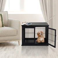 PawHut 26" Wooden Dog Cage with Double Door Entrance & Simple Modern Design, Black(m-8)