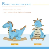 Qaba Kids Plush Ride-On Rocking Horse Toy Dinosaur Ride Rocking Chair with Realistic Sounds for18-36 Months, Blue(m-5)