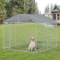 PawHut Dog Kennel Outdoor Run Fence with Roof, Steel Lock, Mesh Sidewalls for Backyard & Patio, 9.8' x 9.8' x 7.7'(m-1)