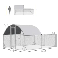 PawHut Large Chicken Coop Metal Chicken Run for Chickens with Waterproof and Anti-UV Cover, Dome Shaped Walk in Fence Cage Hen House for Outdoor and Yard Farm Use, 1" Dia, 12.5' x 9.2' x 6.4'(m-3)