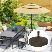Outsunny Round Plastic Patio Umbrella Base Parasol Holder Outdoor Umbrella Stand, Filled Up to 62lbs with Stand or 51lbs with Water for Garden, Poolside, Brown(m-8)