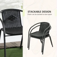 Outsunny 3 Pieces Outdoor Wicker Furniture Set with 2 Stackable Chairs, Tempered Glass Coffee Table for Garden, Backyard, Black(m-5)