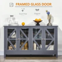 HOMCOM Sideboard, Buffet Cabinet with 4 Tempered Glass Doors and Adjustable Storage Shelf, Credenza, Gray(m-5)