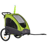 Aosom Bike Trailer for Kids 3 In1 Foldable Child Jogger Stroller Baby Stroller Transport Carrier with Shock Absorber System Rubber Tires Adjustable Handlebar Kid Bicycle Trailer Green and Gray(m-11)