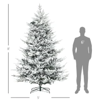 HOMCOM 8 Foot Pine Snow Flocked Artificial Christmas Tree with 1479 Realistic Cedar Branches, Auto Open, Home Holiday Decoration, Green(m-3)