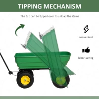 Outsunny Garden Dump Cart Heavy Duty 440lbs Wagon with Steel Frame and 12" Pneumatic Tires, Green(m-4)
