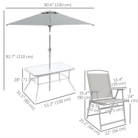 Outsunny 8 Piece Patio Dining Set with Table Umbrella, 6 Folding Chairs and Rectangle Dining Table, Grey(m-3)