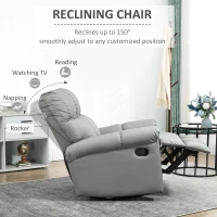 HOMCOM Rocker Recliner Chair with Overstuffed Back and Seat, Faux Leather Manual Reclining Chair with Footrest and 360 Swivel Rotation Base for Living Room, Gray(m-4)