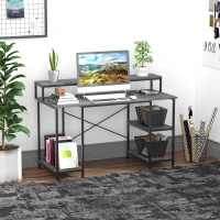 HOMCOM 55 Inch Home Office Computer Desk Study Writing Workstation with Storage Shelves, Elevated Monitor Shelf, CPU Stand, Durable X-Shaped Construction, Grey Wood Grain(m-6)