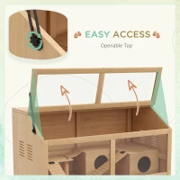PawHut Rat Cage, Hamster Cage Wooden with Suspension Bridge, Ladders, Openable Top, Hut, Platform, for Gerbils Mice(m-5)