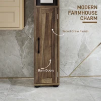 HOMCOM Narrow Bathroom Cabinet, Tall Bathroom Storage Cabinet with Barn Doors, Drawer and Adjustable Shelves, Brown Wood Grain(m-6)