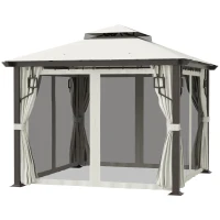 Outsunny 10' x 10' Patio Gazebo, Double Roof Outdoor Gazebo with Privacy Curtains, Mesh Netting, Aluminum Frame Outdoor Canopy Shelter, Cream White(m-1)