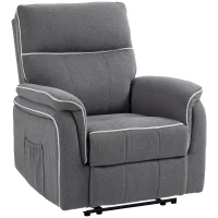 HOMCOM Fabric Reclining Chair, Manual Recliner Chair for Living Room with Footrest, 2 Side Pockets, Steel Frame, Dark Grey(m-2)