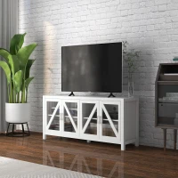 HOMCOM TV Cabinet Stand for TVs up to 58", Entertainment Center with Adjustable Shelves, 4 Glass Doors and 4 Cable Holes for Living Room, White(m-2)
