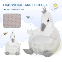 Qaba Stuffed Animal Sofa Armrest Chair Cartoon Storage Bean Bag Chair for Kids with Cute Swan Flannel PP Cotton 22" x 16.5" x 22" White(m-5)