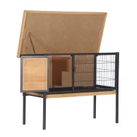 PawHut Rabbit Hutch Elevated Bunny Cage Small Animal Habitat with Metal Frame, No Leak Tray, Metal Wire Pan, Openable Water-Resistant Asphalt Roof for Rabbits, Chickens, Ducks, Indoor/Outdoor Natural(m-8)