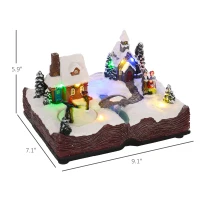 HOMCOM Christmas Village Houses with LED Lights, Music, Christmas Village Decoration with Rotating Ice Skaters, Battery Operated(m-3)