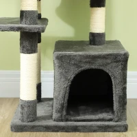 PawHut 52.5" Cat Tree Tower with Scratching Posts, Cat Condos, Bed, Platforms, Hammocks, for Indoor Cats, Dark Grey(m-10)