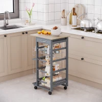 HOMCOM Rolling Kitchen Cart, Utility Storage Cart with 4 Baskets, Drawer, Side Racks, Wheels for Dining Room, Dark Grey(m-8)