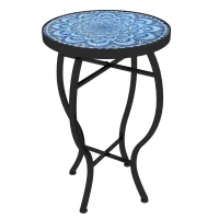 Outsunny Round Outdoor Table, Patio Bistro Coffee Table with Mosaic Top and Steel Frame for Garden(m-11)