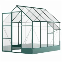 Outsunny 8' x 6' Greenhouse for Outdoors, Polycarbonate Greenhouse with Roof Vent and Rain Gutter, Aluminum Walk-in Green House for Outside for Patio Backyard Garden, Green(m-11)