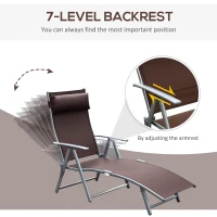 Outsunny Chaise Lounge Foldable Outdoor Chair, Portable, 7-Position Adjustable Reclining Tri-fold Chair for Camping, Sunbathing & Tanning at the Beach, Swimming Pool with Pillow, Brown(m-4)