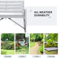 Outsunny 41" Wooden Wagon Wheel Bench, Rustic Outdoor Patio Weather Resistance Furniture, 2-Person Slatted Seat Bench with Backrest, Light Gray(m-6)