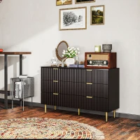 HOMCOM Modern Chest of Drawers 6 Drawer Dresser for Bedroom with Gold Legs and Handles, Black(m-8)