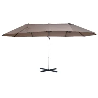 Outsunny Outdoor Patio Umbrella with Twin Canopy Sunshade Umbrella with Lift Crank,  Brown(m-11)