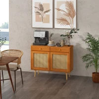 HOMCOM Kitchen Storage Cabinet, Garage Cabinets with 3 Rattan Doors and Adjustable Shelf, Boho Accent Cabinet for Living Room(m-10)