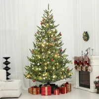 HOMCOM 9ft Artificial Prelit Sparse Cedar Christmas Tree with LED Lights and 4306 Tips, Steel Base for Home Office Holiday(m-10)