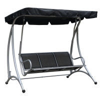 Outsunny 3-Seat Outdoor Porch Swing Chair, Patio Swing Glider with Adjustable Canopy, Breathable Seat, and Steel Frame for Garden, Poolside, Backyard, Black