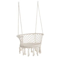 Outsunny Hanging Hammock Chair, Cotton Rope Porch Hammock Swing with Metal Frame and Cushion, Large Macrame Seat for Patio, Garden, Bedroom, Living Room,  Cream White(m-2)