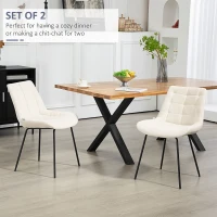 HOMCOM 2 Pieces Dining Chairs, Set of 2 Upholstered Kitchen Chairs with Padded Seat and Steel Legs for Living Room Cream White(m-4)