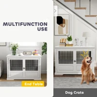 PawHut 43" Dog Crate Furniture with 3 Doors, Removable Tray, for Extra Large Medium Small Dogs, Indoor Use, White(m-4)