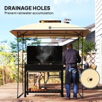 Outsunny 8' x 5' Outdoor Grill Gazebo, Double Tiered Barbecue Grill Gazebo Shelter with 2 Side Shelves and Hook, Beige(m-6)