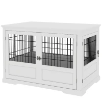 PawHut 43" Dog Crate Furniture with 3 Doors, Removable Tray, for Extra Large Medium Small Dogs, Indoor Use, White(m-1)
