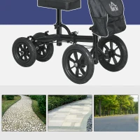 HOMCOM Adjustable Steerable Knee Walker, Foldable Knee Scooter with Rubber Wheels, Dual Brake, Crutch Alternative, Black(m-5)