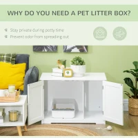 PawHut Modern Cat Litter Box Enclosure with Adjustable Partition for Customizable Space, Cat Washroom End Table for Indoor Cats with Hidden Storage Cabinet Space, White(m-7)