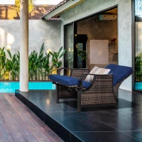 Outsunny Outdoor Recliner Chair with Cushion, Rust-Resistant Aluminum Frames PE Wicker Patio Lounge Chaise Chair with Adjustable Reclining Backrest and Footrest, Pillow, Dark Blue(m-2)