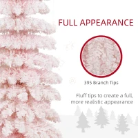 HOMCOM 6ft Snow-Flocked Artificial Christmas Tree, Slim Pencil Xmas Tree with 395 Realistic Branches, Metal Base, Pink(m-7)