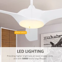 HOMCOM 52" Reversible Indoor Ceiling Fan with Light, Modern Mount LED Lighting Fan with Remote Control, for Bedroom, and Living Room, White(m-5)