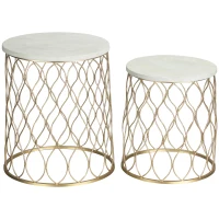 Outsunny Set of 2 Patio Round Nesting Coffee Table Set, Outdoor Stacking End Side Table with Metal Frame for Garden, Balcony, Backyard, Gold(m-11)