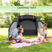 Outsunny 3-4 Person Easy Setup Cabin Tent with Two Room, Waterproof & UV30+ Camping Tent with Carrying Bag, Charcoal(m-4)