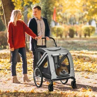 Aosom Dog Bike Trailer, 2-in-1 Dog Wagon Pet Stroller for Travel with Universal Wheel Reflectors Flag, for Small and Medium Dogs, Grey(m-8)