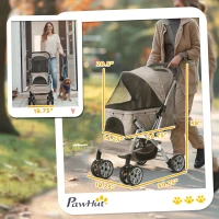 PawHut Dog Stroller for Small Dogs Cats, 4 Wheels One-Click Fold Pet Stroller with Swivel Wheels, Brake, Basket Storage, Safety Belts, Adjustable Canopy, Zippered Mesh Window Door, Brown(m-3)